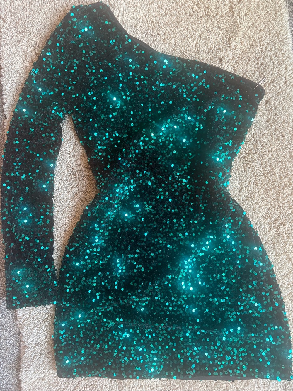 Lulus One-Shoulder Emerald Sequin Party Dress - Size Medium